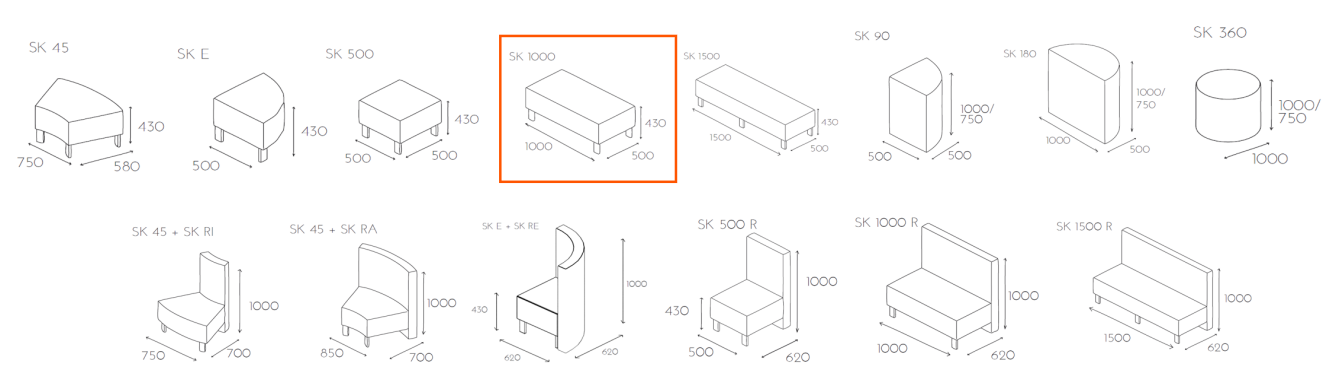 Siedzisko - pufa SNAKE SK 1000 wymiary_1000