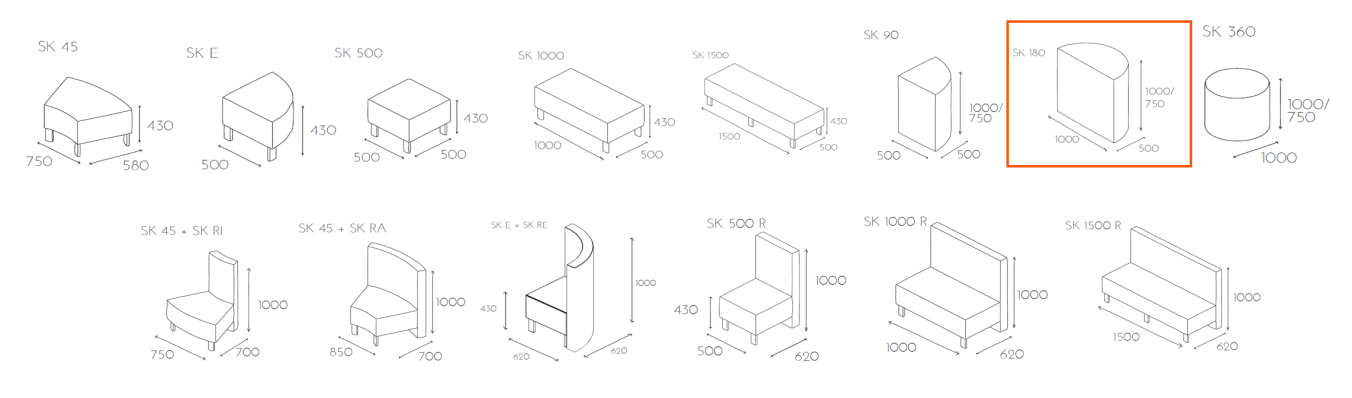 Oparcie 1/2 walca SNAKE SK 180 wymiary_180