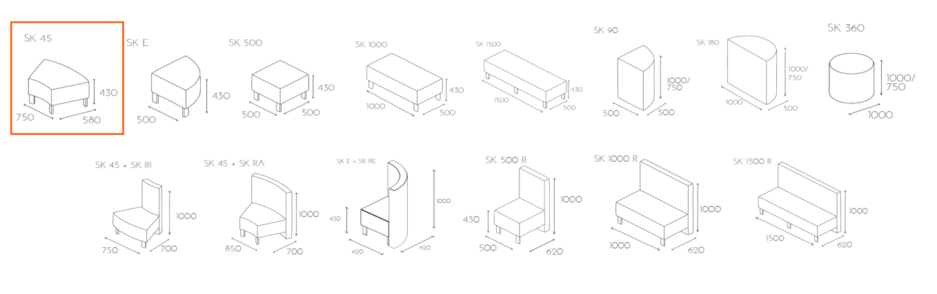 Siedzisko SNAKE SK 45 wymiary_45