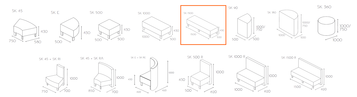 Siedzisko - pufa SNAKE SK 1500 wymiary_sk1500