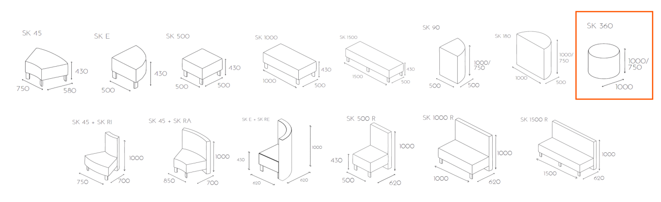 Oparcie walec SNAKE SK 360 wymiary_sk360