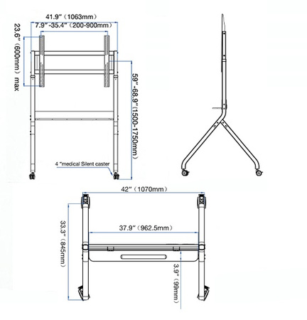 Elektryczny mobilny stojak TV wózek do telewizorów LCD LED 75" - 90"