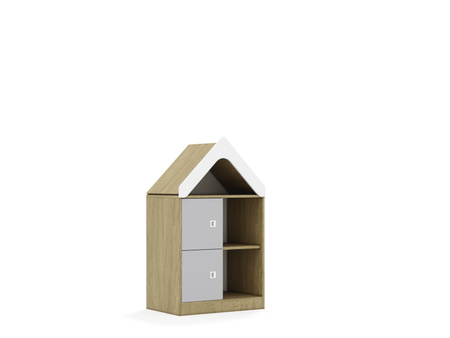 Regał Blox Base 70 2PP 2F1 z daszkiem 706x466x1223 korpus dąb/2x front szary - wariant 5