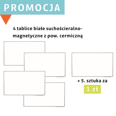 4x Tablica biała suchościeralno-magnetyczna z powłoką ceramiczną + 1x Tablica biała suchościeralno-magnetyczna z powłoką ceramiczną za 1 zł 
