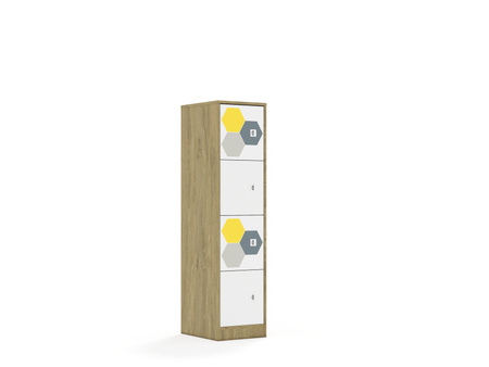 Szafa Blox Hex Yellow Grey 40 4P 4F1 363x466x1517 korpus dąb/4x front biały