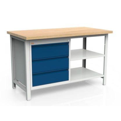 Stół warsztatowy 2-modułowy z szafką WSZ-C i 2 półkami W-P1