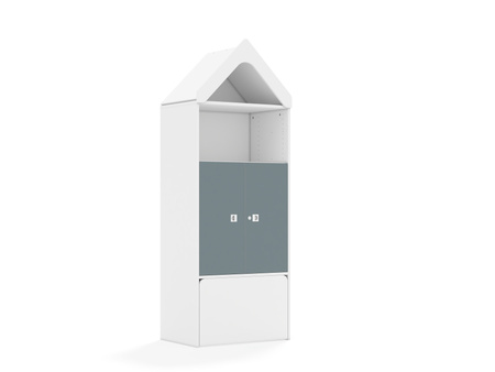 Regał Blox Base 70 4P 2F2 ze skrzynią i daszkiem 706x466x1927 korpus biały/2x front szary