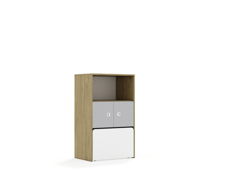 Regał Blox Base 70 3P 2F1 ze skrzynią 706x466x813 korpus dąb/2x front szary