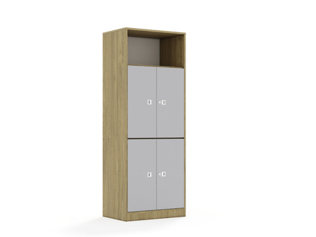 Regał Blox Base 70 5P 4F2 706x466x1869 korpus dąb/4x front szary