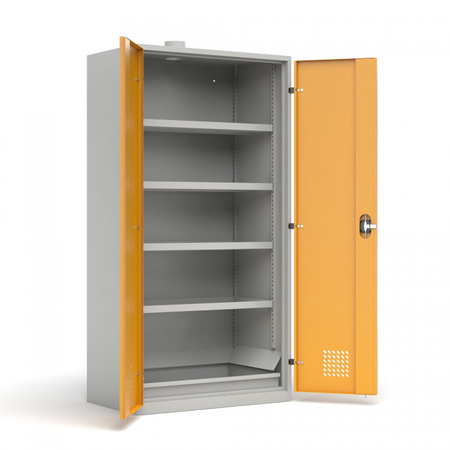 Szafa warsztatowa na chemikalia z wanną ociekową, półkami i króćcem przyłączeniowym