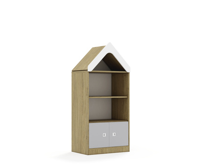 Regał Blox Base 70 3P 2F1 z daszkiem 706x466x1575 korpus dąb/2x front szary