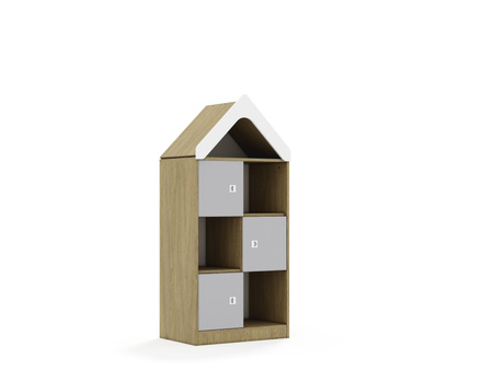 Regał Blox Base 70 3PP 3F1 z daszkiem 706x466x1575 korpus dąb/3x front szary - wariant 1