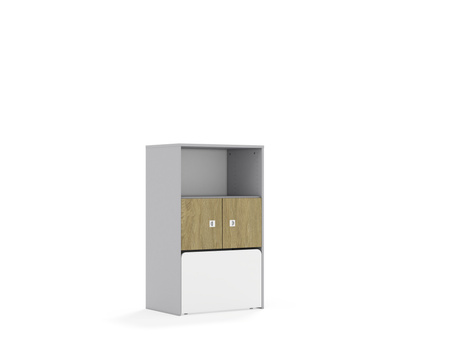 Regał Blox Base 70 3P 2F1 ze skrzynią 706x466x813 korpus szary/2x front dąb