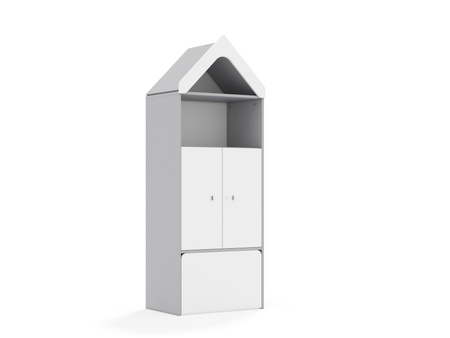 Regał Blox Base 70 4P 2F2 ze skrzynią i daszkiem 706x466x1927 korpus szary/2x front biały