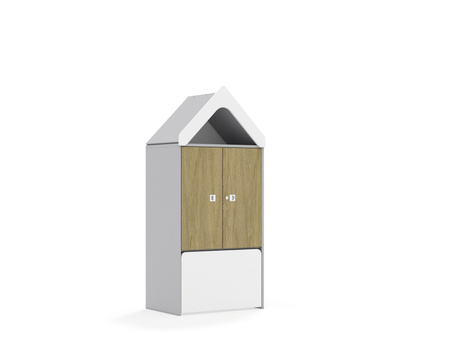 Regał Blox Base 70 3P 2F2 ze skrzynią i daszkiem 706x466x1575 korpus szary/2x front dąb