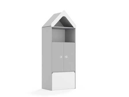 Regał Blox Base 70 4P 2F2 ze skrzynią i daszkiem 706x466x1927 korpus szary/2x front szary