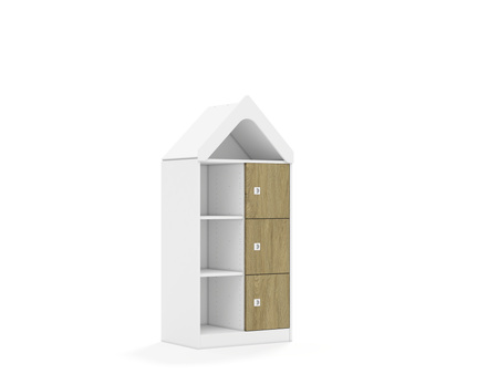 Regał Blox Base 70 3PP 3F1 z daszkiem 706x466x1575 korpus biały/3x front dąb - wariant 4