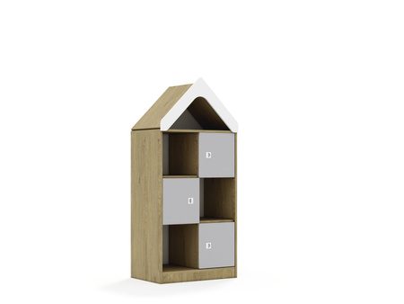 Regał Blox Base 70 3PP 3F1 z daszkiem 706x466x1575 korpus dąb/3x front szary - wariant 2