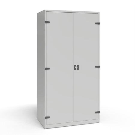 Szafa warsztatowa z 5 przestawnymi półkami, 1 półką stałą, panelem perforowanym, 4 szufladami o wys. 100 mm