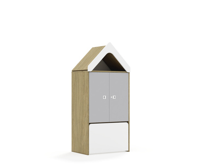 Regał Blox Base 70 3P 2F2 ze skrzynią i daszkiem 706x466x1575 korpus dąb/2x front szary