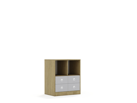 Regał Blox Base 70 2PP 4SB 706x466x813 korpus dąb/4x szuflada szara