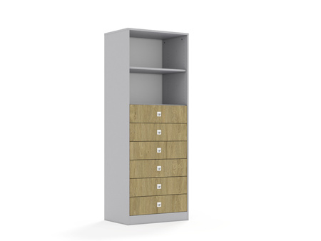 Regał Blox Base 70 5P 6S 706x466x1869 korpus szary/6x szuflada dąb