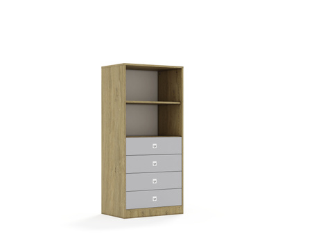 Regał Blox Base 70 4P 4S 706x466x1517 korpus dąb/4x szuflada szara