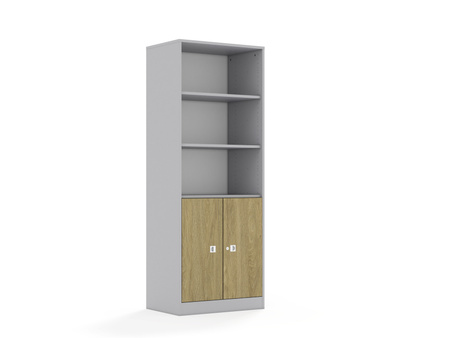 Regał Blox Base 70 5P 2F2 706x466x1869 korpus szary/2x front dąb