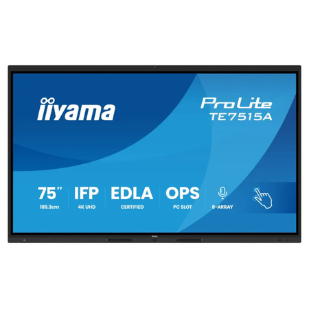 Monitor interaktywny iiyama 75" TE7515A-B1AG 4K UHD Google EDLA Android 14 + uchwyt