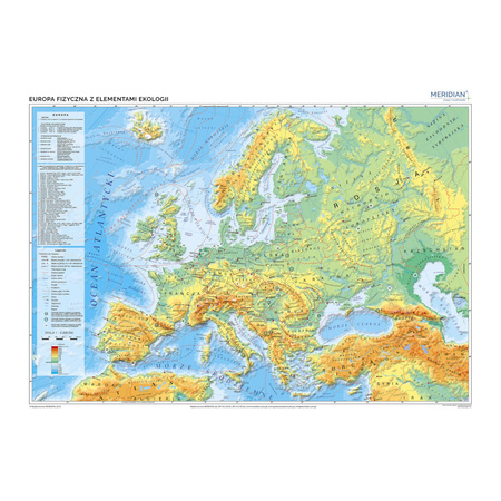 Europa -  Mapa fizyczna z elementami ekologii