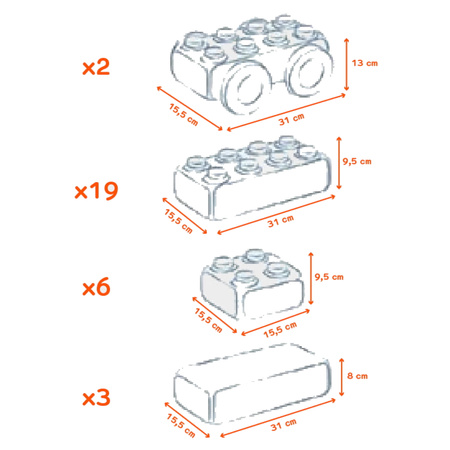 Cegły Budowlane z Kołami 30 el.