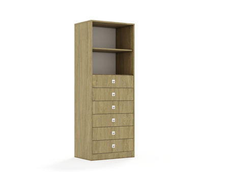 Regał Blox Base 70 5P 6S 706x466x1869 korpus dąb/6x szuflada dąb