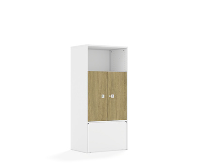 Regał Blox Base 70 4P 2F2 ze skrzynią 706x466x1517 korpus biały/2x front dąb