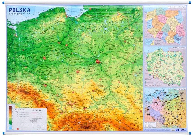 mapa polski atlas geograficzny POLSKA 1:700 000. MAPA ŚCIENNA GEOGRAFICZNA (FIZYCZNA). WYD. 2017 